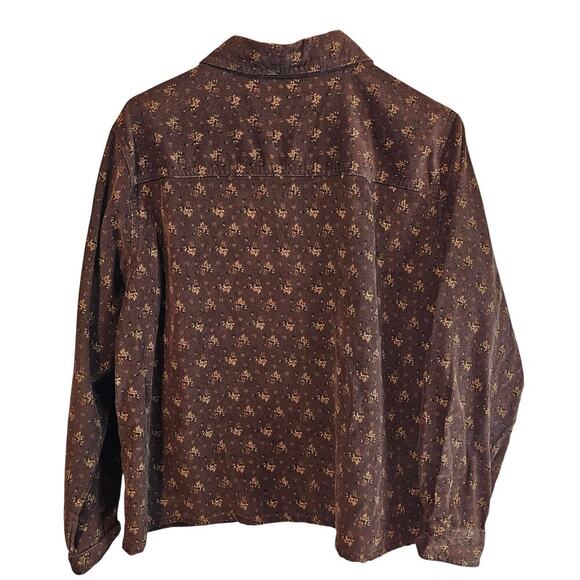 Vtg Looney Toons Tweety Bird Corduroy Blouse Womens 14W/16W Brown Floral 90s - Picture 2 of 9